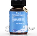 Triple complexe Magnésium 300mg.L'absorption élevée Magnésium Glycinate, Citrate et supplément de malate soutient la fonction musculaire, le métabolisme et la santé cardiaque.L'absorption de 90 capsules (paquet de 1)