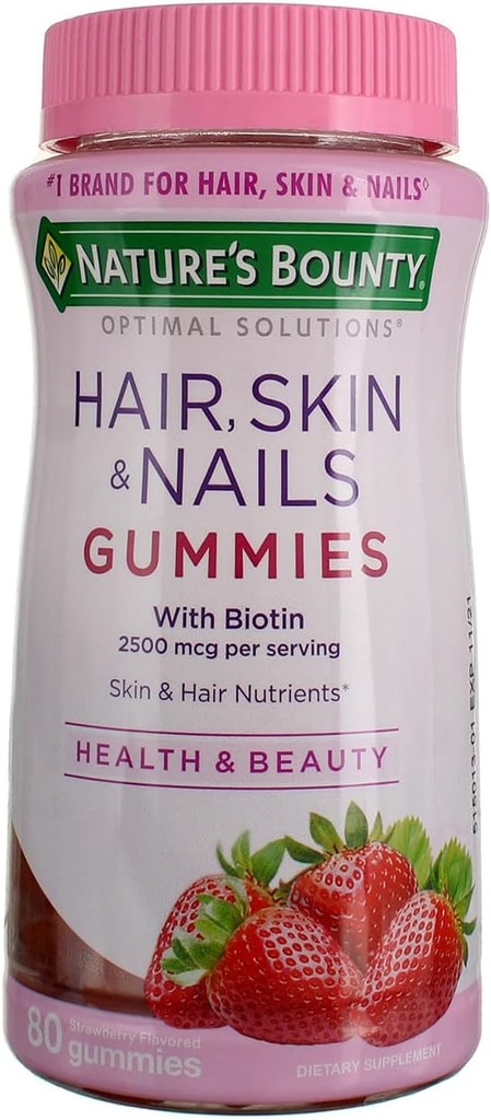 Natures Bounty Optimal Solutions Gummies cheveux, peau et ongles, 80 Comte, Pack de 4