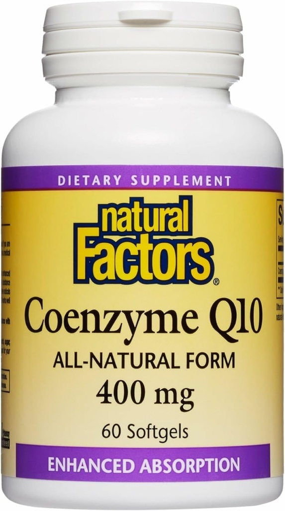 Facteurs naturels Coenzyme Q10 - Supplément de soutien aux antioxydants soutient la production d'énergie cellulaire - Meilleures aides à l'absorption Fonction cardiaque saine - 400 mg, 60 Softgels (60 portions)