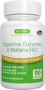 Igennus Fast Action Enzymes digestifs & Betaine HCl, 10 Enzymes à large spectre avec protéase, lipase et lactase, papaine et bromelain, végétalien à base végétale, étiquetage propre, pour les femmes et les hommes, 90 capsules