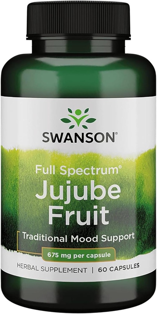 Swanson Jujube Fruit - Supplément à base de plantes à spectre complet Promouvoir un esprit calme et détendu - Formule naturelle soutenant le stress et le soutien - (60 capsules, 675mg chacune)
