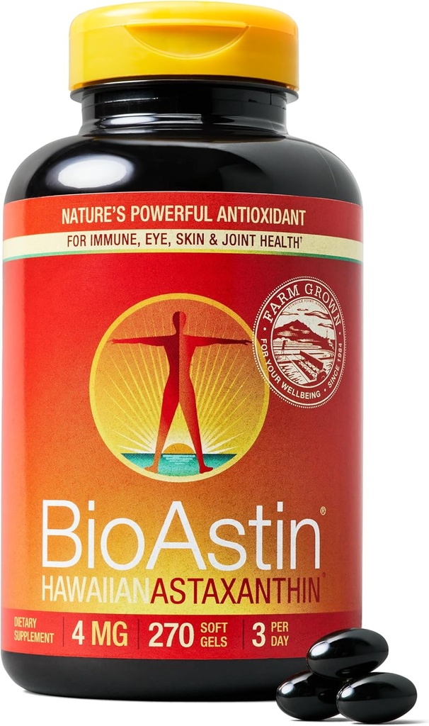 Nutrex Hawaii BioAstin Hawaiian Astaxanthin - 4mg, 270 Softgels - Farm-Direct Supplément antioxydant Premium pour soutenir la santé des yeux, de la peau, des articulations et du système immunitaire - Sans OGM et sans gluten