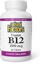 Facteurs naturels, Vitamine B12 Cyanocobalamine 1000 mcg, Soutienne l'énergie et la production de globules rouges, 60 comprimés (60 portions)