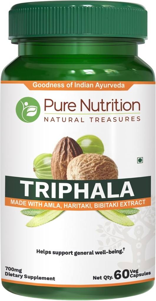 Pure Nutrition Triphala Extract 700mg - 60 Caps (Extract Equiv. to 1900mg Triphala Fruit Powder) Non GMO | Once Daily | 60 Days Supply.