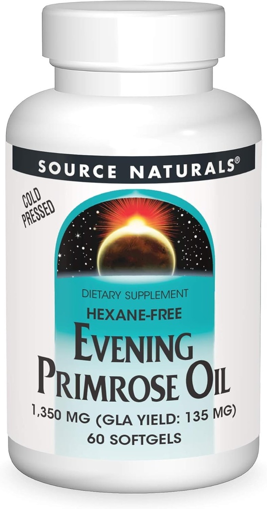 Source Naturals Huile de Primrose du soir - Sans hexane - 1350mg - Rendement de la GLA: 135 mg - pressé à froid - 60 softgels