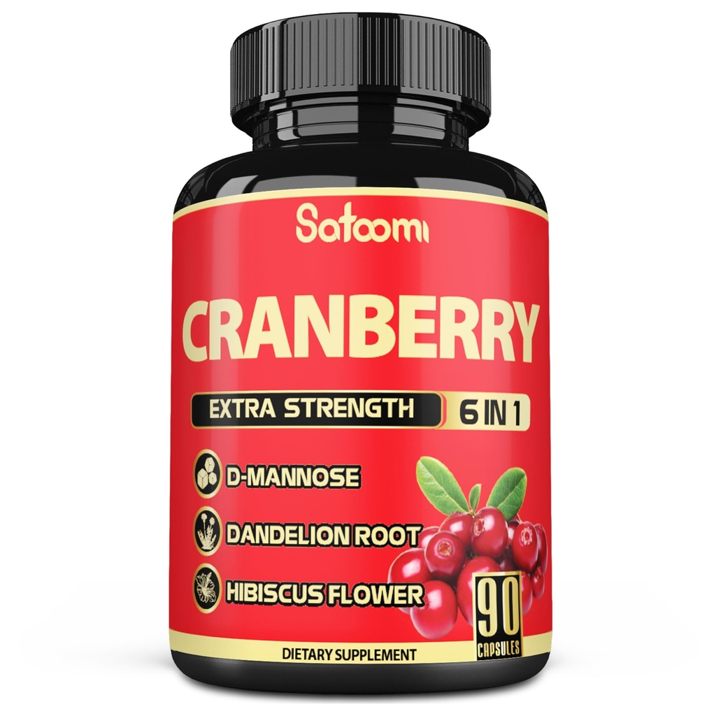 Satoomi 6in1 Pilules de canneberge pour femmes - Approvisionnement de 3 mois - 6 ingrédients à base de plantes Extrait - 90 Capsules de légumes