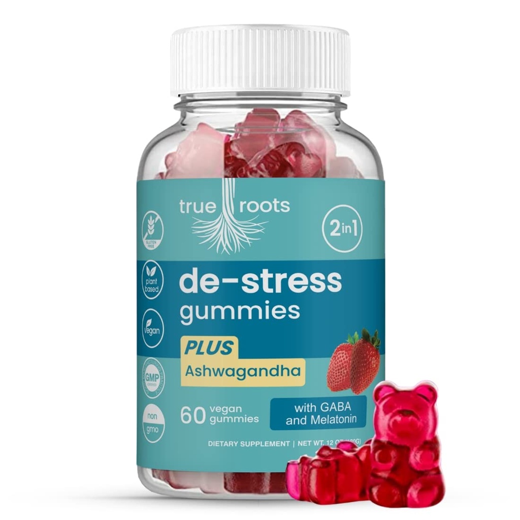 Stress Gummies Le même jour Stress Relief (détresse et calme) Ashwagandha, GABA, Melatonin, l-Theanine, Lemon Baume (sans sucre) Vegan 60 ct