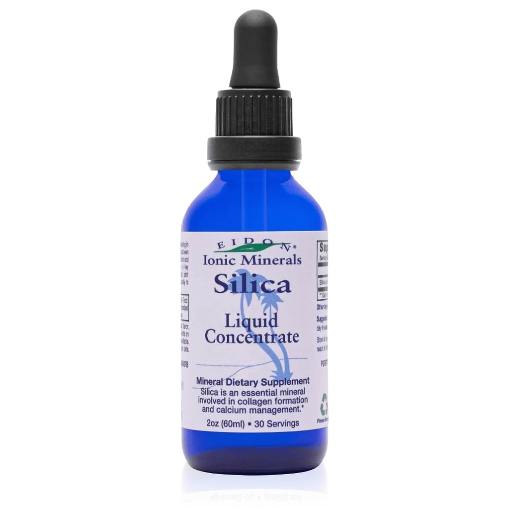 Eidon Liquid Silica Mineral Concentrate - Supplément Silica pour cheveux, peau et ongles, gouttes pour soutenir la production de collagène, aide à gérer le calcium, pas de sucre ajouté - 2 oz
