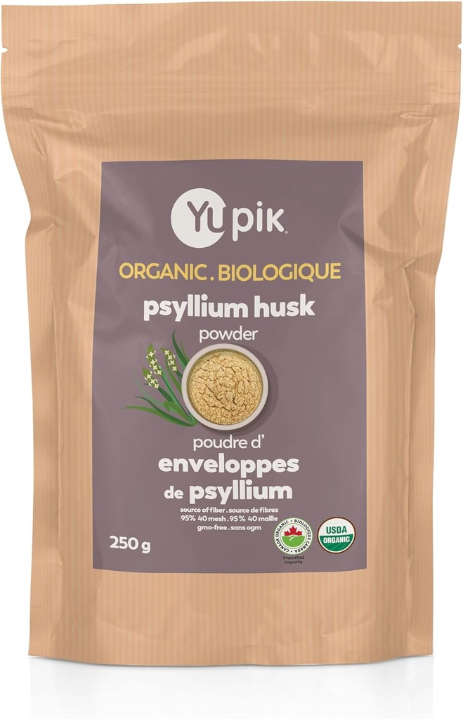 Poudre de musc de Psyllium biologique de Yupik 8.8oz, 95 % de pureté, fibre soluble, USDA certifié, non-OGM, végétalien, sans gluten, non aromatisé, végétalisé, broyé dur pour la cuisson et la santé digestive