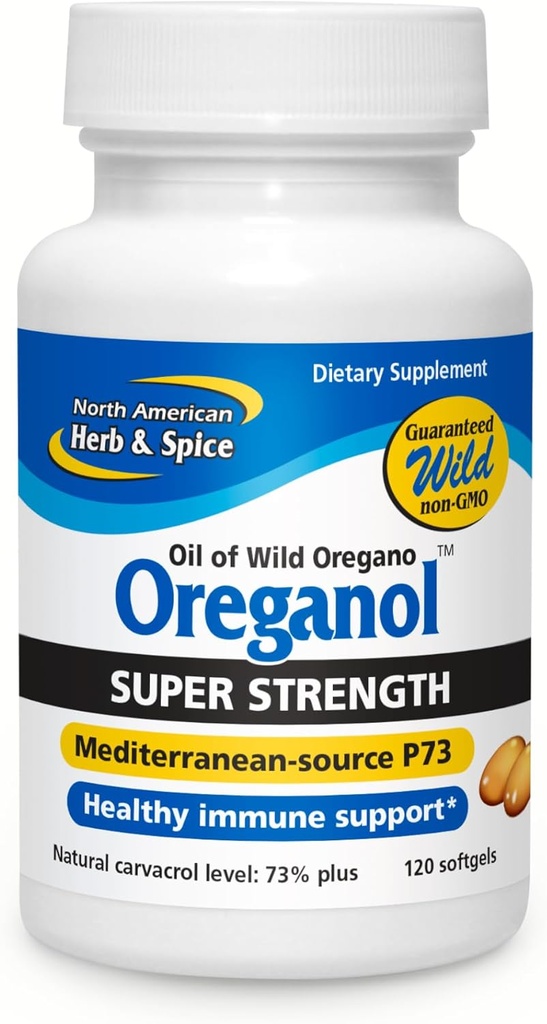 NORTH AMERICAN HERB & SPICE Super Strength Oreganol P73, 120 Softgels - Système immunitaire Support - Vegan Friendly Wild Oregan - Non-OGM - 120 portions