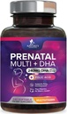Vitamines prénatales avec acide folique et ADH, Soutien au développement du cerveau foetal avec folate et Omega 3's, Multivitamine prénatale pour les femmes, Vitamine A, C, D, B6, B12 et Fer, Supplément grossesse - 240 Softgels