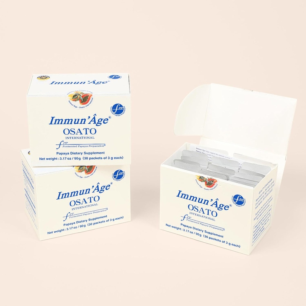 Alimentation 3 mois d'IMMUN'ÂGE - Anti-Age, NRF2 activateur, Immune support et antioxydant, supplément de production d'énergie cellulaire - 100% poudre de papaye fermentée japonaise - 3 boîtes (30 paquets x 3g par boîte)