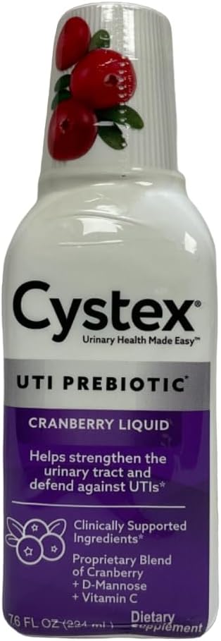 Cystex UTI Prebiotic Cranberry Liquid, Urinary Tract Support avec D-Mannose, Vitamine C, et Bromelain, 7,6 FL OZ (paquet de 6)