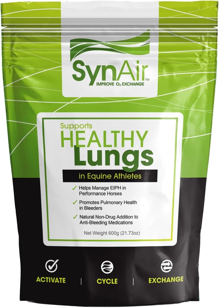 SynNutra Equine SynAir – Gestion naturelle de l'IEPH et soutien pulmonaire pour les chevaux – Formule sans médicament pour promouvoir la santé et la récupération des voies aériennes – Fabriqué aux États-Unis