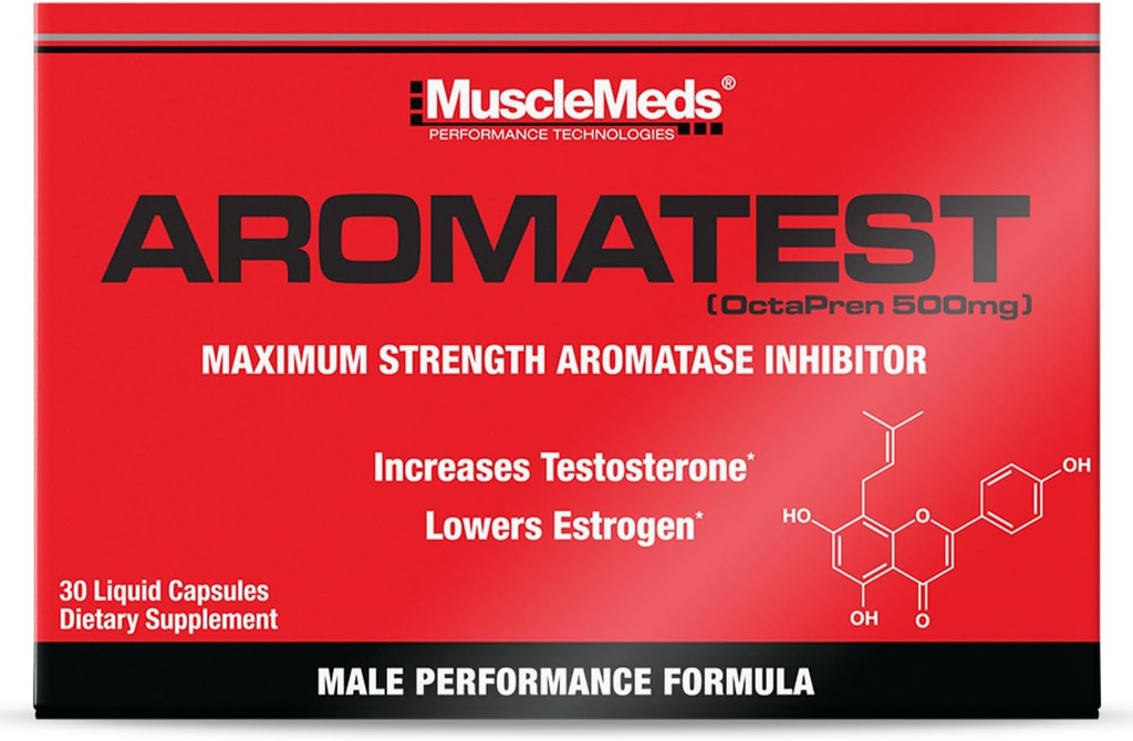 MuscleMeds AROMATEST Testostérone Booster & Aromatase Inhibiteur, Abaisse Estrogen, Supporte Muscle Building & Strength, Anti-Aging Hormone Remplacement pour les hommes, 30 Bouchons liquides