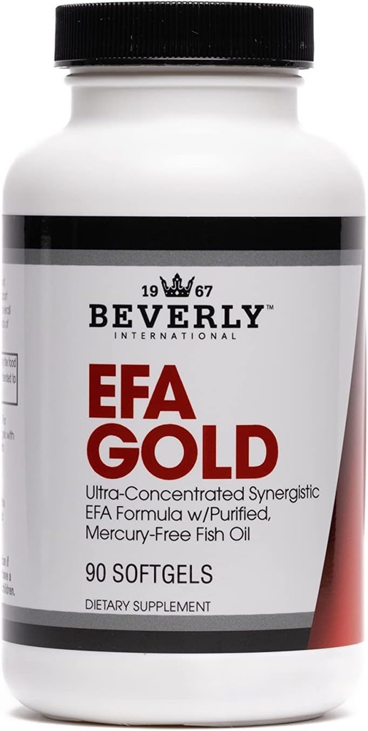 Beverly International EFA Gold, 90 Capsules Softgel. Haute puissance Oméga-3s EPA et DHA + Oméga 6 et 9 Acides gras. Poissons combinés, graines de lin et huile de bore.