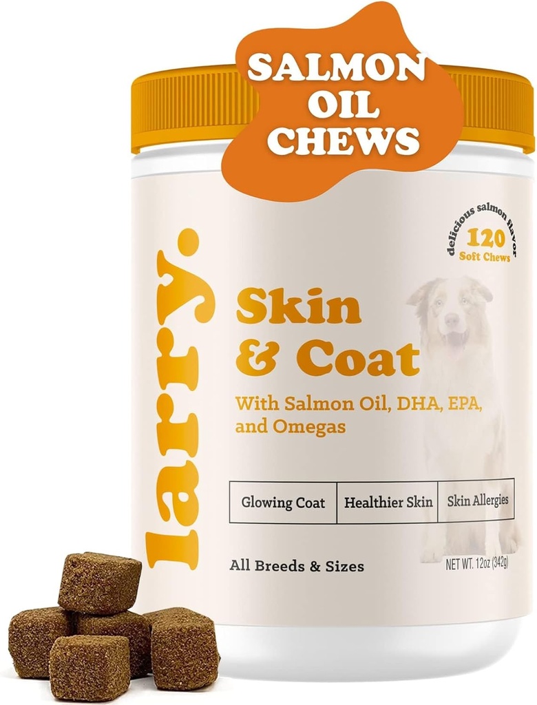 Huile de saumon pour chiens Peau et manteau par Larry.com Suppléments pour chiens pour la peau démangeaison et le soulagement de l'allergie.com Omega 3, 4, DHA et EPA pour la peau, le manteau, l'os et la santé articulaire.