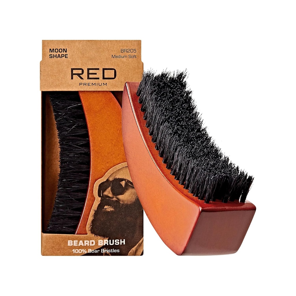 RED by Kiss Brosse à barbe 100% naturelle pour les hommes, Brosse en bois premium, Brosse en bois premium, Brosse à moustaches Peigne à raser, Tame et Cheveux du visage doux (MOON SHAPE)