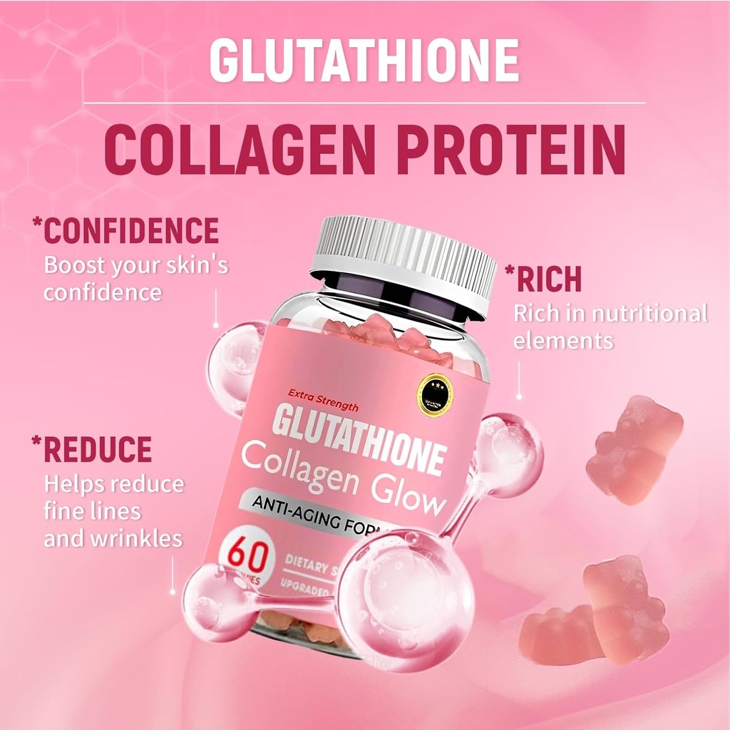 Glutathione Collagen Glow, Glutathione Collagen Glow Gummies, Collagen Gummies for Women Skin Care,Korean Collagen Gummies to Rejuvenate Your Skin (2PCS)