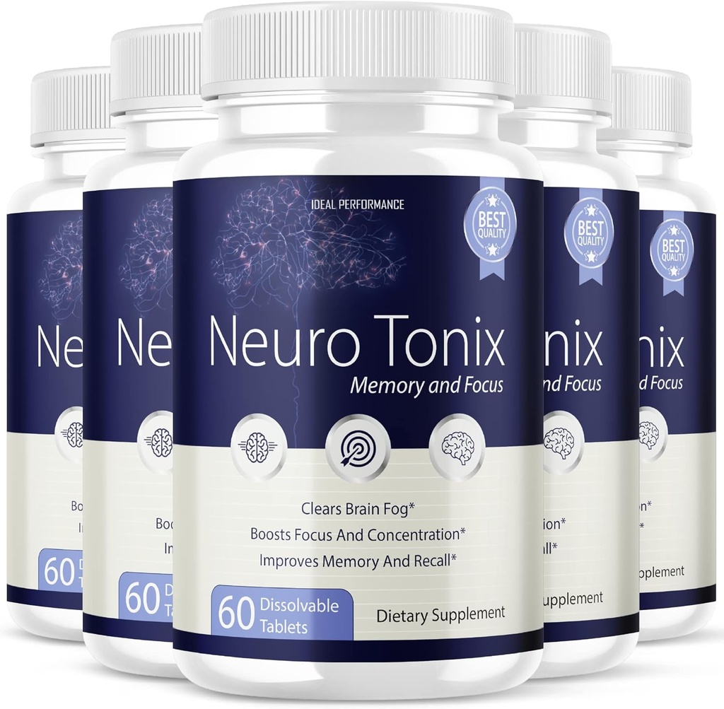 (5 Pack) Supplément mémoire Neurotonix - Formule Officielle - Neuro Tonix Comprimés Mémoire pour Focus et Mémoire, Neruotonix Supplément Cerveau Pills, Neuro Tonix Formule Avancée Maximum (300 Capsules)