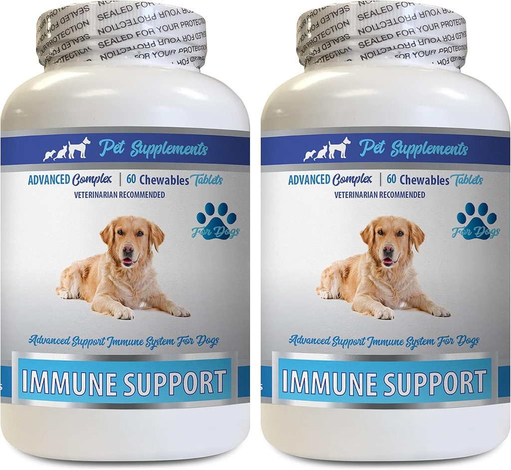 Soutien immunitaire Vitamines - Support immunitaire des chiens - Extrait de racine de lard - Racine de lard pour chiens - Pilules de chien immune, Support immunitaire pour chiens probiotique, Supplément de soutien immunitaire 2 Bot (120 Chews)
