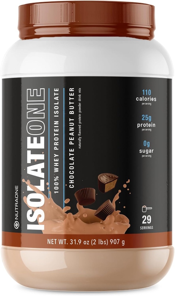 NutraOne IsolateOne Whey Isolate Protéines Poudre 100% Pure Whey Isolate (Beurre d'arachide chocolaté - 29 portions)