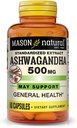 Mason Ashwagandha naturel 500 mg, Adaptogène pour le stress et le soutien énergétique, supplément à base de plantes, 60 jours d'approvisionnement