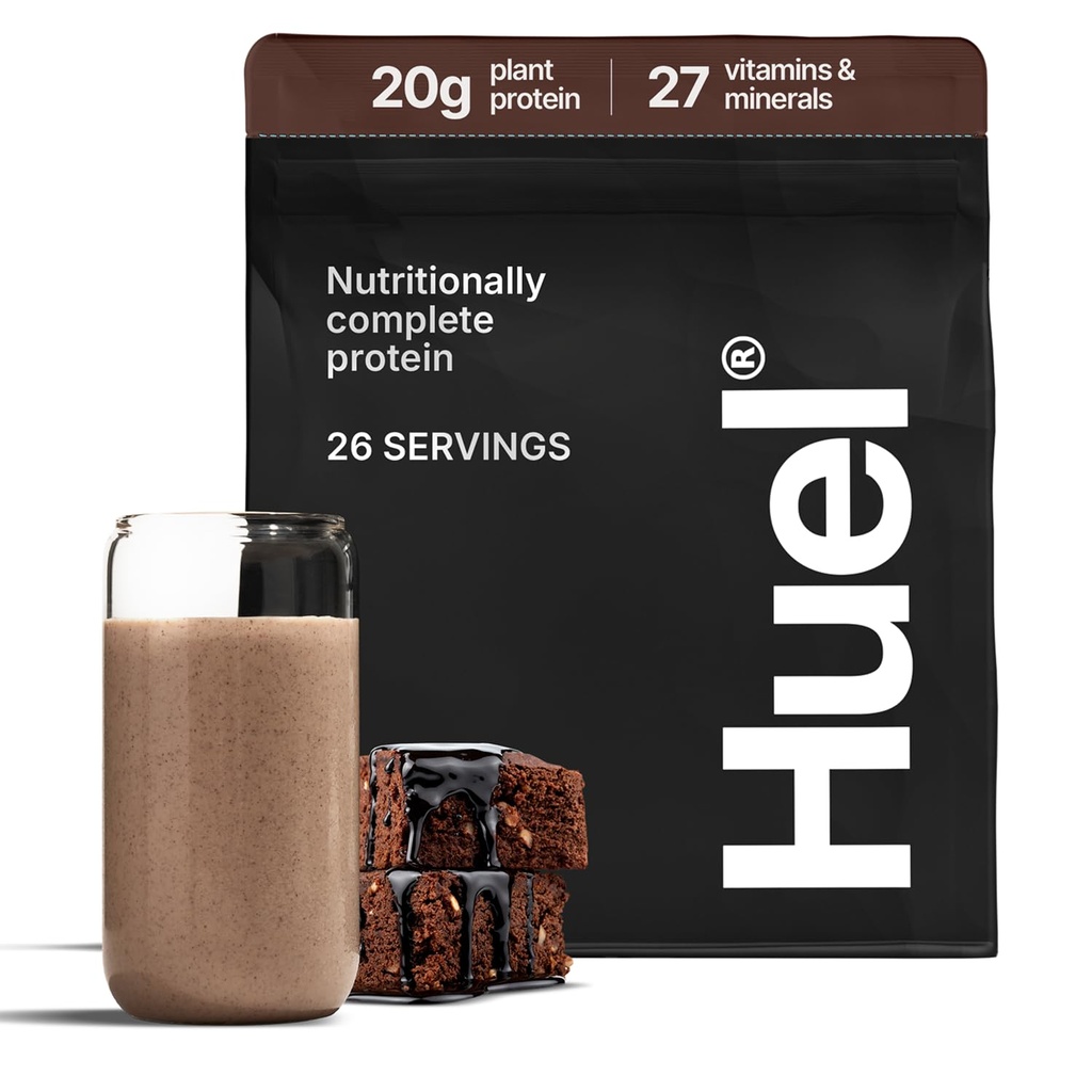 Huel Vegan Protein Powder (en poudre) Chocolat Fudge Brownie (en poudre) 20g Protéines Poudre (en poudre) 100% végétale 27 vitamines et minéraux, sans gluten, sans OGM, sans lactose 26 portions