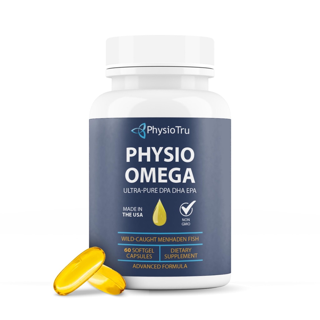Physio Omega 2400mg Huile de poisson avec supplément d'acide gras Omega 3 - Suppléments pour la santé du coeur et du cerveau pour les adultes - Non-OGM, sans Burpless, agrumes légers, source durable - 60 Softgels, 30 jours d'approvisionnement