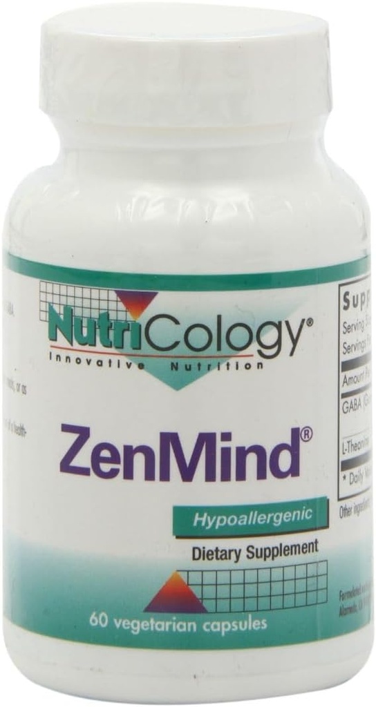 Nutricologie Supplément ZenMind - Soutien de la tranquillité, jour ou nuit, GABA, L-Theanine, Hypoallergénique, Capsules végétariennes - 60 Compte