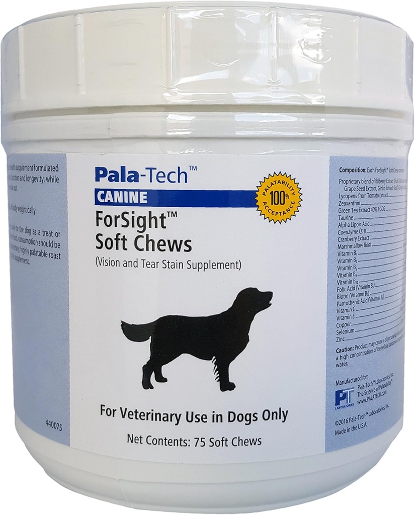 PalaTech Canine Forsight Petite Soft Chews - Tear Stain Chews for Dogs - Supplément Canine Eye - Soutient la santé des yeux - Parfait pour le traitement des infections des yeux des chiens