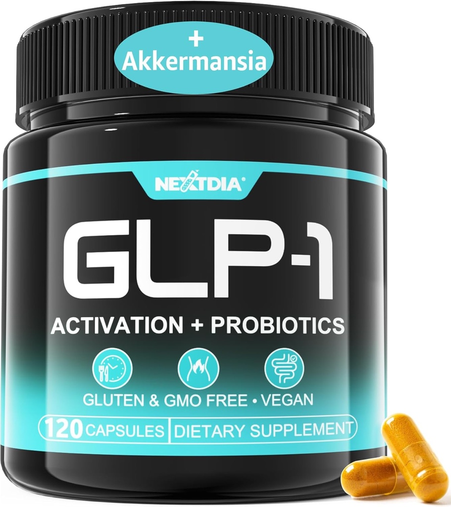 Supplément GLP-1 avec Akkermansia Probiotics, prébiotiques Fibre, Berberine, Extrait de thé vert, Ceylan Cinnamon, Turmeric, Cayenne Pepper - Soutien GLP-1 Naturellement, Gut, Énergie, Hommes Femmes - 120 Capsules