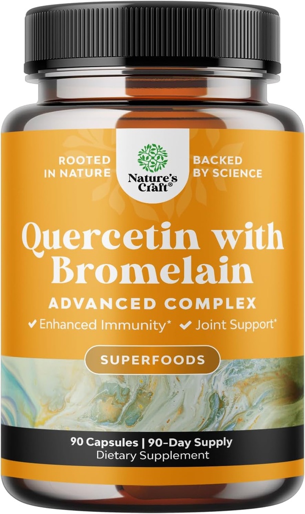 Pure Quercetin avec Supplément Bromelain pour Immune Aid - High Potent Quercetin 500mg Capsules avec Bromelain pour Immune Support et Respiration - Supplément respiratoire nutritionnel - 90 Ct