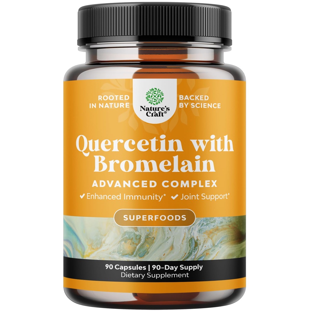 Pure Quercetin avec Supplément Bromelain pour Immune Aid - High Potent Quercetin 500mg Capsules avec Bromelain pour Immune Support et Respiration - Supplément respiratoire nutritionnel - 90 Ct