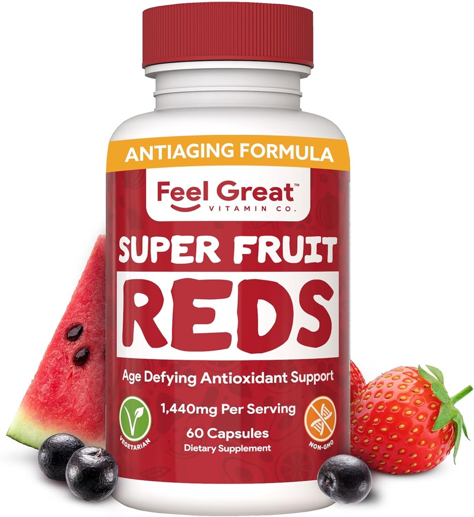 Sentez-vous Grandes Vitamines Rouges Superfruits – Superaliments antioxydants avec des polyphénols pour l'anti-âge et le soutien immunitaire – Acai, Mangosteen, grenade, myrtilles et bien plus – 60 Capsules