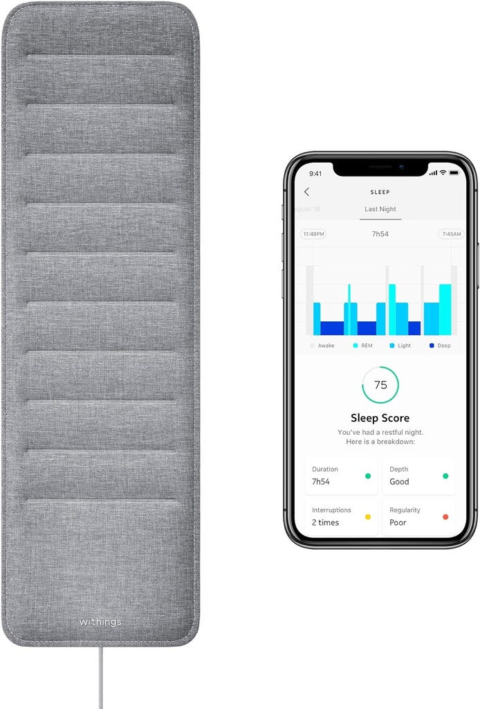 Withings Sleep - Sleep Tracking Pad sous le matelas avec l'analyse du cycle du sommeil