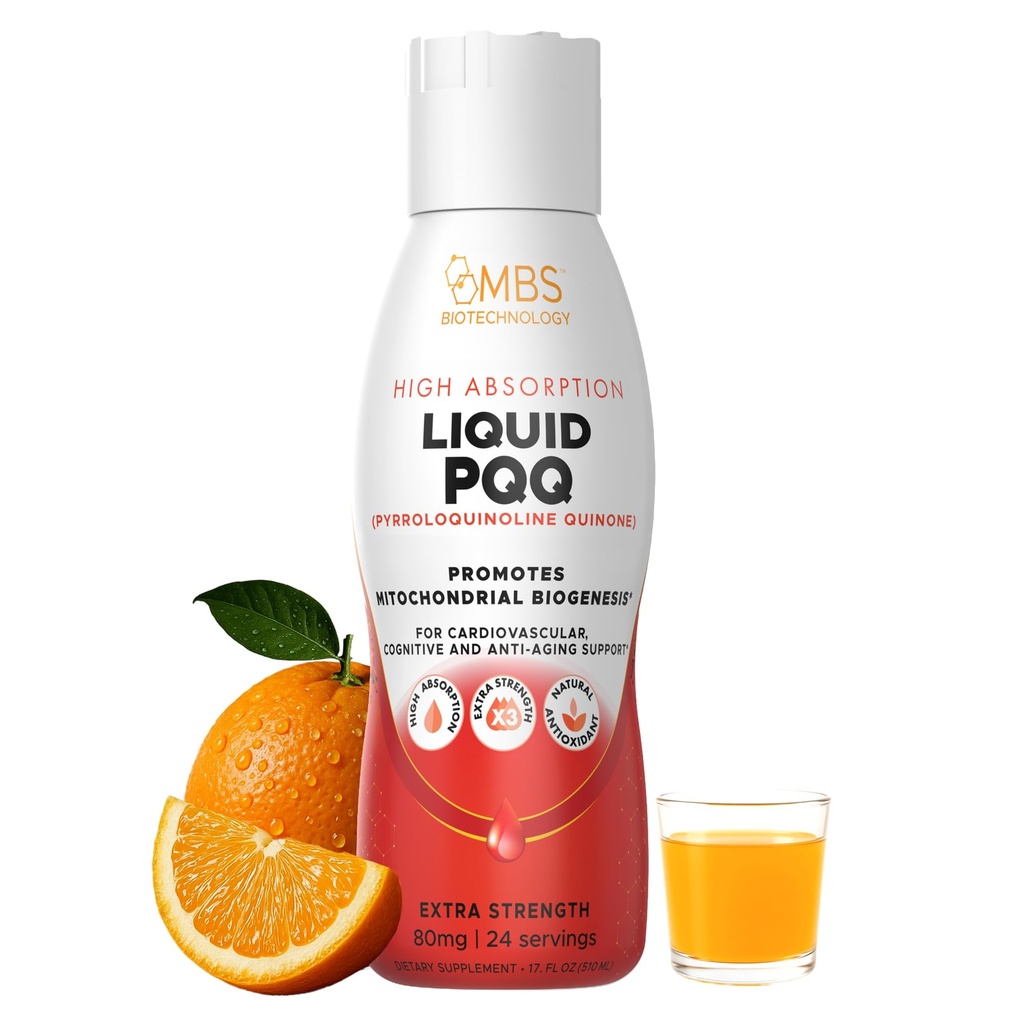 17oz 80mg Liquid PQQ Superior Pyrroloquinoline Quinone pour Mitochondria Energy et Antioxydants. 24 Services. Soutient la santé cardiaque et la fonction cognitive.