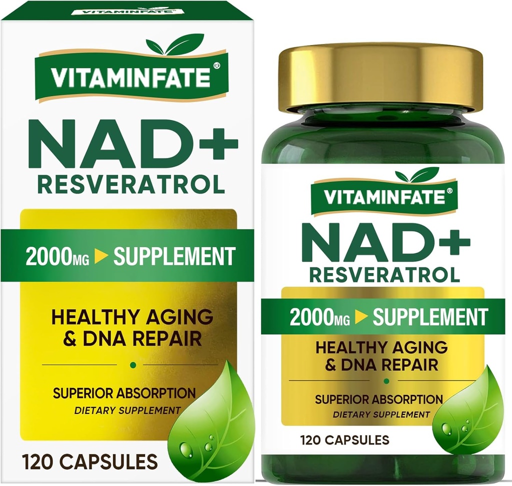 Supplément NAD+ 2000 mg - 120 Capsules True NAD+ & Resveratrol, NMN Alternative Supports Anti-Age, Énergie et Réparation Cellulaire, Métabolisme et Boost Cerveau pour les hommes et les femmes