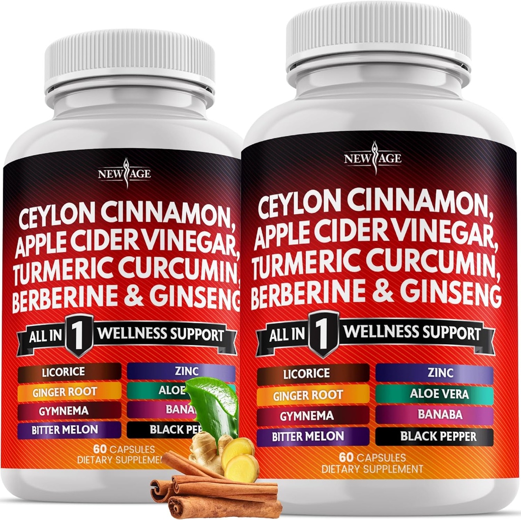 Ceylan Cinnamon, curcuma, vinaigre de cidre de pomme, Ginseng, Aloe Vera, Berberine Plus Banaba, racine de gingembre - 120 Nombre