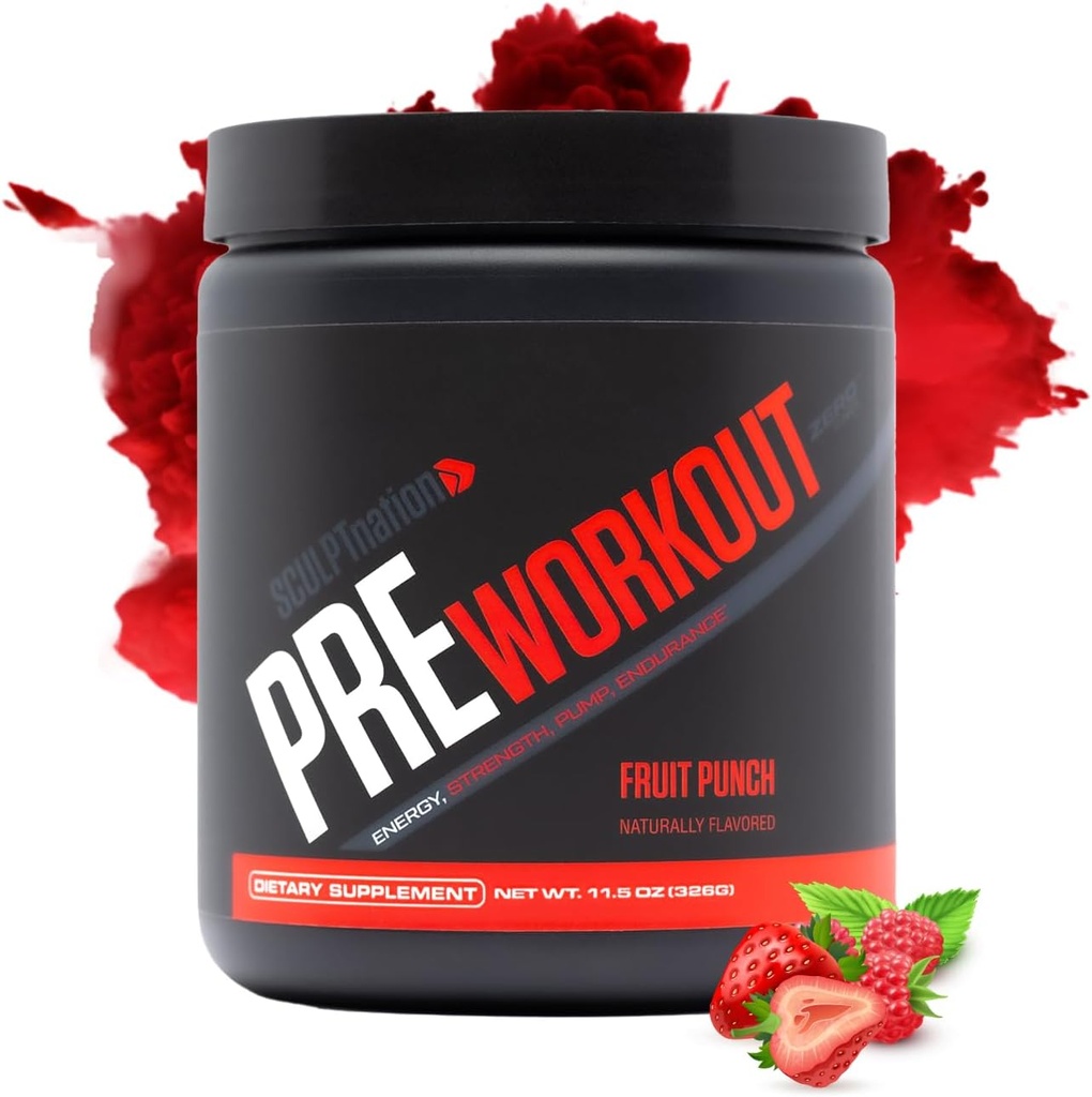 Sculpt Nation by V Shred PreWorkout - Poudre de pré-entraînement premium avec des acides aminés pour la performance ultime, l'endurance et le soutien énergétique, punch de fruits - 30 portions