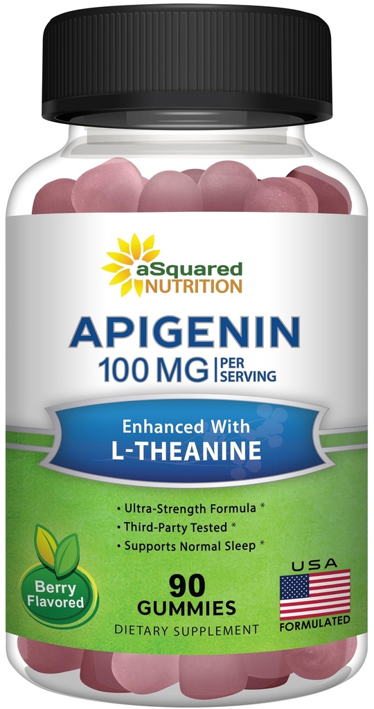 Apigenin 100mg avec L-Theanine 100mg Gummies - Supplément Apigenin pour le sommeil - Extrait naturel Gummy Alternative aux capsules, pilules, poudre et thé - 2 par portion