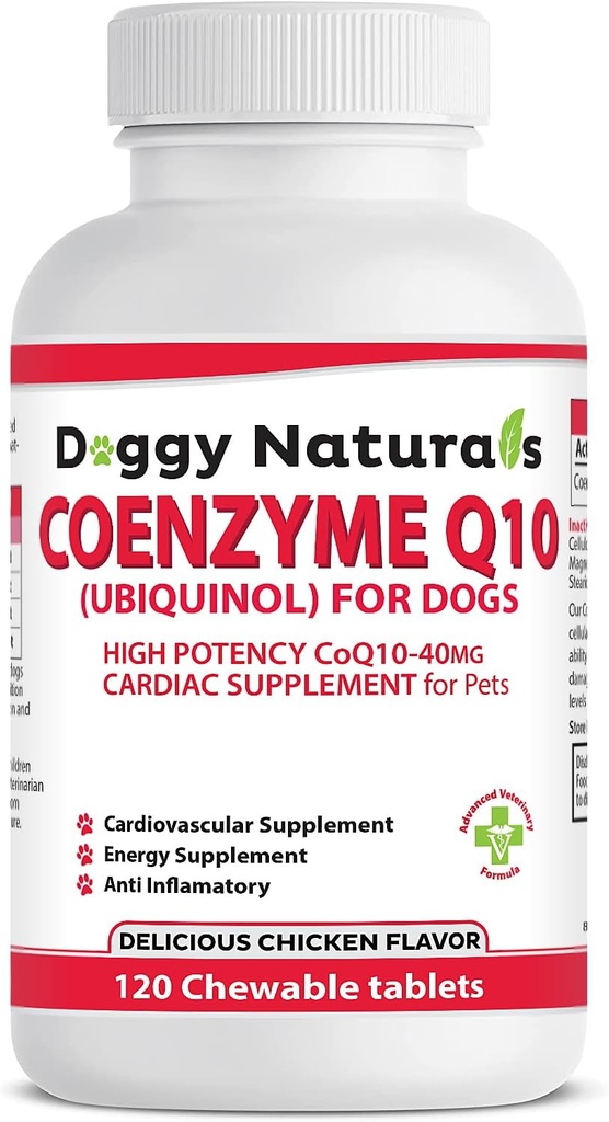 Coenzyme Q10 High Potency COQ10-40mg UBIQUINOL pour chiens (120 onglets) Fabriqué aux États-Unis CoQ10 pour chiens