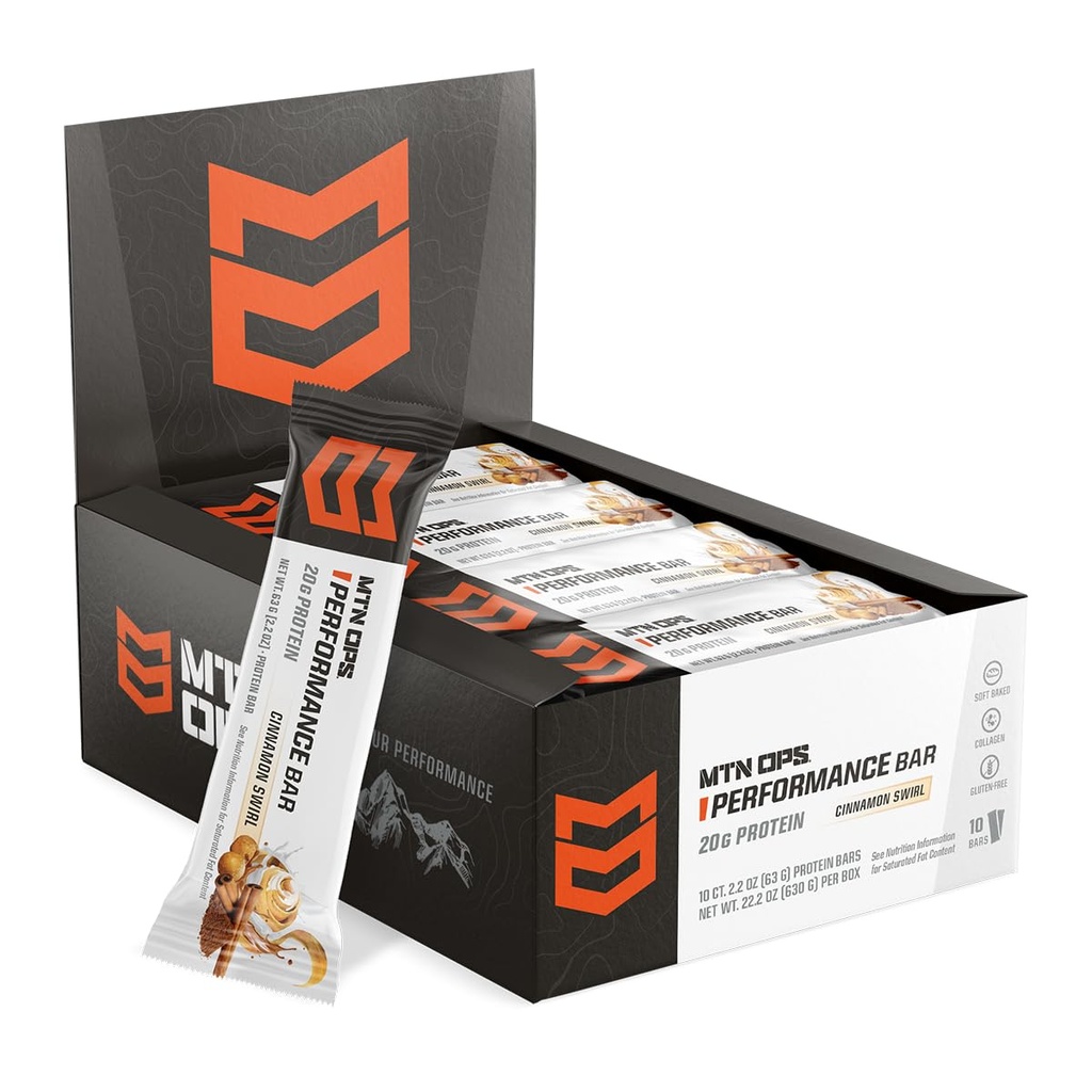 MTN OPS Barres de protéines de cannelle givrée, haute protéine avec lactosérum isolate et lactosérum et collagène, faible teneur en sucre, sans gluten, 10 nombre