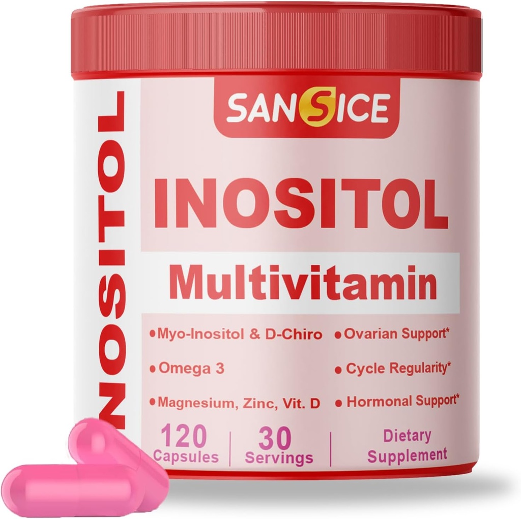 Myo et D-Chiro Inositol Multivitamine Capsules, 2000mg Myo-Inositol et 50mg D-Chiro Inositol 40:1 Mélange, supplément de vitamine B8 pour l'hormone féminine (120 capsules)