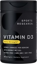 Sports Research® Vitamine D3 w/Coconut MCT Oil - Vitamine D3 5000iu (125mcg) Supplément pour le soutien immunitaire et os - Sans huile de semence - Sans OGM - Sans gluten (360 softgels liquides)