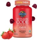 Jardin de la vie Code de vitamine CoQ10 Gummies 150 mg, Coenzyme Q10 pour la santé cardiaque, la production d'énergie et le vieillissement en santé + Prébiotiques et probiotiques pour la digestion, non-OGM, sans gluten, 60 Gummies de fraises