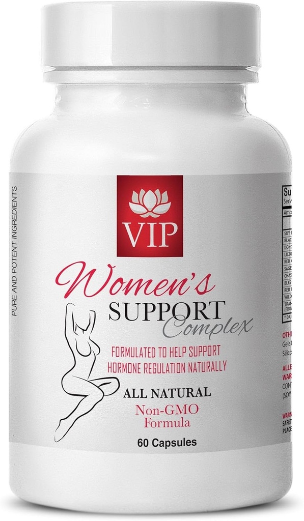 Suppléments de soulagement de la ménopause - Complexe de soutien pour les femmes Naturel - Capsules Cohosh Noir, Suppléments de ménopause pour les femmes, Régulateur menstruel, Racine de réglisse, Chardon béni, 1 bouteille (60 capsules)