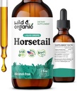 Wild & Organic Horsetail Extract Drops - Hair Skin Nails Support - Liquid Horsetail Supplement - Herb Powder Based Tincture - Vegan, Sugar & Alcohol-Free - 2 fl oz