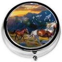 Shocking Running Horse Printed Round Pill Organizer with 3 Compartments, Portable Mini Pill Box Pill Case for Medicine, Vitamin, Fish Oil, Supplements