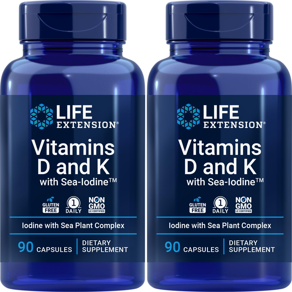 Vitamines D et K de prolongation de vie avec l'iode de la mer, 90 gélules